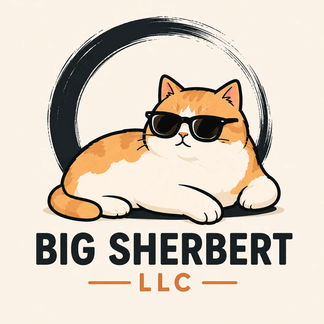Big Sherbert LLC: an orange-and-white cat wearing sunglasses